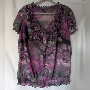 East 5th Woman Sheer Floral Ruffle Blouse, 2X